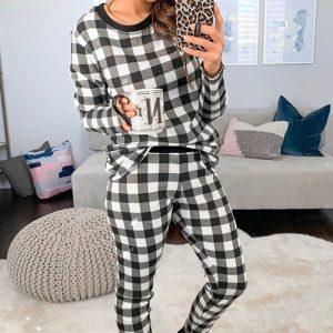 Black Plaid Two Pieces Loungewear