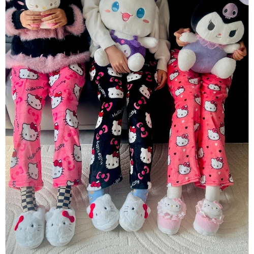 Sanrio Hello Kitty Anime Y2k Kawaii Flannel Pajamas Women'S Warm - Image 2