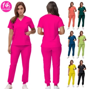 2025 New Nurse Uniforms V-neck Top Jogger Pants Scrub Sets Surgical