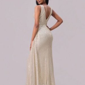 Out of State - Slit Sequin Surplice Sleeveless Maxi Dress